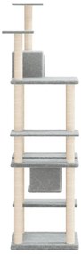 Árvore p/ gatos c/ postes arranhadores sisal 176 cm cinza-claro