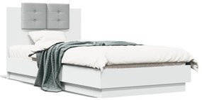 vidaXL Estrutura de cama com cabeceira e luzes LED 75x190 cm branco