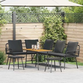 vidaXL Conjunto de Sofá para Jardim de 4 Peças com Almofadas Preto Rattan Poliéster