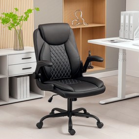 Cadeira de escritório, cadeira ergonómica com braços rebatíveis, altura ajustável, função de balanço, preta