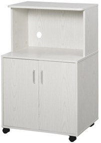 HOMCOM Armário Auxiliar para Microondas Armário de Cozinha Baixo com Armário de 2 Portas e Prateleira Ajustável com Rodas Carga 70 kg 60,4x40,3x97 cm Branco