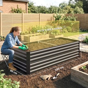 Floreira retangular para horta com tubos de reforço em aço galvanizado 180 x 90 x 59 cm