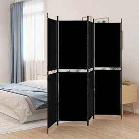 vidaXL Biombo/divisória com 4 painéis 200x180 cm tecido preto