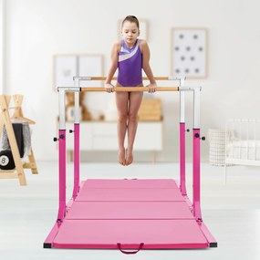 Barras Paralelas Ginástica com Comprimento Ajustável e 11 Alturas Carga 100 kg para Crianças dos 6 aos 12 Anos 250 x 131 x 140 cm Rosa