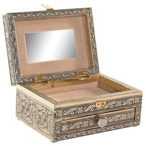 Guarda-Joias DKD Home Decor 17,5 x 12,5 x 8,5 cm Champanhe Bege Madeira Alumínio