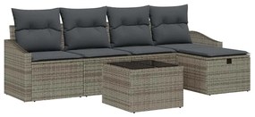 Conjunto de Sofá de Jardim com 6 Peças e Almofadas Cinzas em Rattan Si
