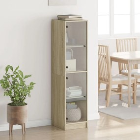 Aparador alto c/ portas de vidro 35x37x142 cm carvalho sonoma