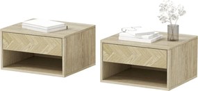 Conjunto de 2 Mesas de Cabeceira Suspensas com Gaveta e Compartimento para Quarto Sala 37x32x21 cm Madeira