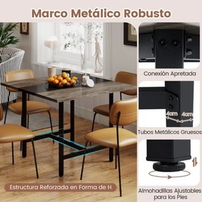 Mesa de reuniões quadrada 100 x 100 x 75 cm com tampo espesso para sala de reuniões para 4 pessoas, cinzenta e preto