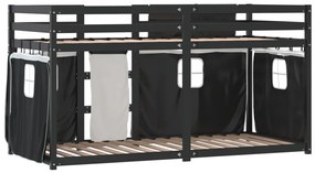 Beliche com cortinas 90x200 cm pinho maciço branco e preto