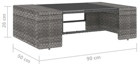 2 pcs conjunto lounge de jardim vime PE cinzento