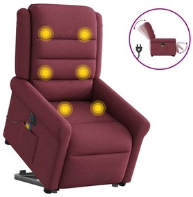 vidaXL Poltrona elevatória de massagens elétrica tecido vermelho tinto