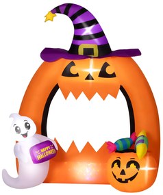 Outsunny Arco de abóbora insuflável de Halloween 150 cm com fantasma fofo decoração insuflável de Halloween com LEDs | Aosom Portugal