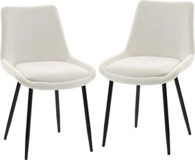 HOMCOM Conjunto 2 Cadeiras de Jantar em Veludo para Cozinha, Branco Creme | Aosom Portugal