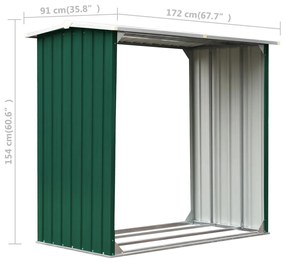 Abrigo para arrumação de troncos aço 172x91x154 cm verde