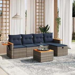vidaXL 6 pcs conjunto sofás p/ jardim c/ almofadões vime PE cinzento