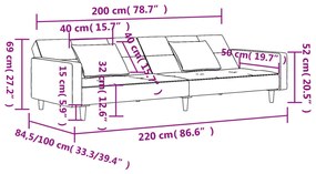 Sofá-cama 2 lugares com duas almofadas veludo cinzento-claro