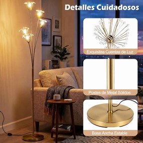 Candeeiro de Pé Dente-de-Leão, 28 x 180 cm, Interruptor de Pé, Dourado