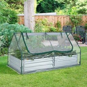 Estufa jardim elevada de 2 camadas com cobertura de estufa e janelas de enrolar Rega fácil 180 x 90 x 91 cm verde e prata e transparente