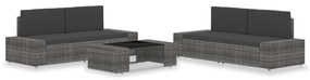 5 pcs conjunto lounge de jardim vime PE cinzento