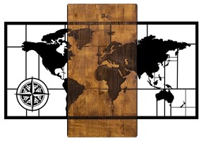 Acessório Decorativo de Parede World Map With Compass – Nogueira e Pre