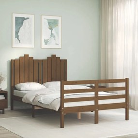 Estrutura de cama dupla pequena 4FT madeira maciça castanho-mel