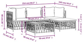 5 pcs conjunto lounge de jardim com almofadões aço branco