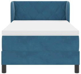 Cama Box Spring com Colchão Azul Escuro 100x200 cm em Veludo
