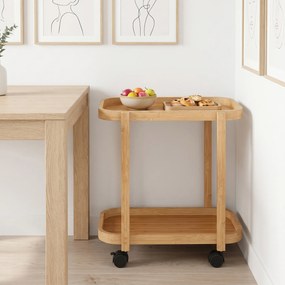 Carrinho de Cozinha de Bambu de 2 Níveis Carrinho Auxiliar para Cozinha com Rodas 2 Prateleiras 54x36,5x60 cm Madeira