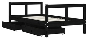 Estrutura cama infantil c/ gavetas 80x160 cm pinho maciço preto