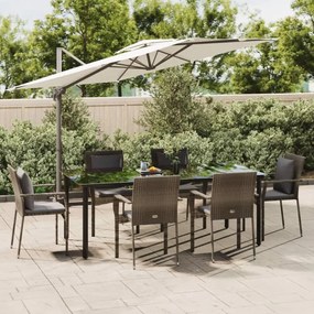 vidaXL 7 pcs conjunto jantar jardim c/ almofadões vime PE preto/cinza