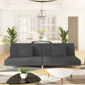 vidaXL Sofá-cama 2 lugares com duas almofadas tecido cinzento-escuro