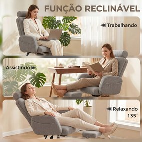 Cadeira de Escritório com Apoio para Pés Estofada em Borreguito e Encosto Reclinável  67x74x107-115 cm Cinza Claro