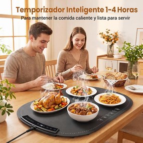 Tapete Aquecedor de Alimentos Dobrável, 59 x 40 cm, 3 Níveis de Temperatura, Cinzento