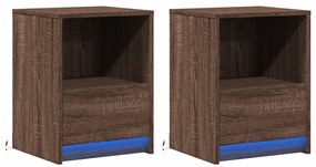 Mesas cabeceira LEDs 2 pcs derivados madeira carvalho castanho