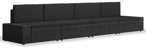 4 pcs conjunto lounge para jardim vime PE preto