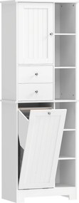 HOMCOM Armário de banheiro alto de 171 cm, armário estreito com cesto de roupa retrátil, 2 gavetas, Branco | Aosom Portugal