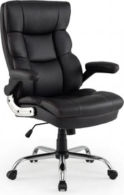 Cadeira de escritório ergonómica em couro sintético com altura ajustável, oscilação, braços rebatíveis e rodas Preta