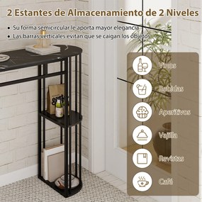 Mesa alta de bar retangular com estantes de arrumação (BANCOS NÃO INCLUIDOS), Estrutura metálica e tampo em imitação mármore; consola estreita para sa