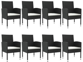 9 pcs conjunto de jantar para jardim vime PE e aço preto