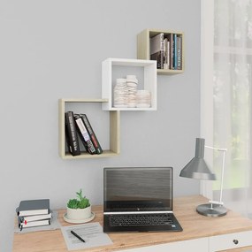 vidaXL Prateleiras parede cubos 68x15x68cm contrapl. branco/carvalho