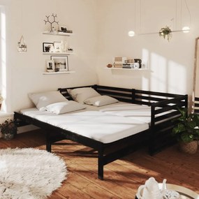 vidaXL Estrutura sofá-cama de puxar 2x(90x200) cm pinho maciço preto