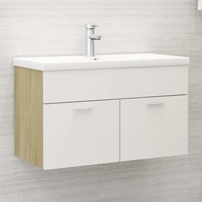 Armário lavatório 80x38,5x46cm contrapl. branco/carvalho sonoma