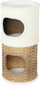 Compartimento aberto para gatos de interior com 3 níveis, torre para gatos com arranhador de sisal Ø 40 x 80 cm, creme