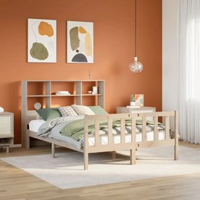 vidaXL Cama com estante sem colchão 140x190 cm pinho maciço