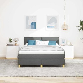 Cama Box com Colchão &amp; LED Cinza Escuro 160x200 cm Tecido
