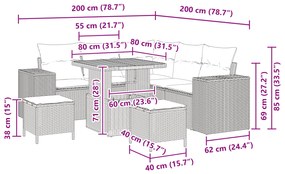 Conjunto de Sofá de Jardim vidaXL de 8 Peças com Almofadas Pretas de R