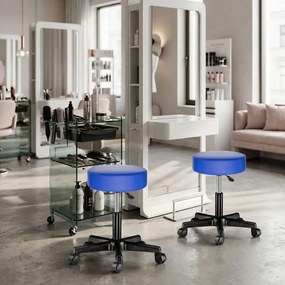 Conjunto 2 bancos com rodas 48 x 48 x 46 - 60 cm em couro sintético azul