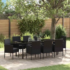 vidaXL Conjunto de Jantar Jardim com Almofadas 9 Peças Rattan Preto