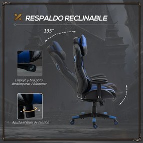 Vinsetto Cadeira de Gaming Ergonômica Cadeira Gamer Giratória com Altura Ajustável Apoio para o Braço Apoio para a Cabeça e Almofada Lombar Removíveis 72x77x127-13cm Azul